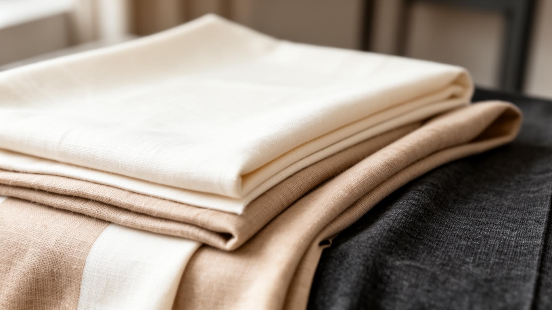 Folded premium textile fabrics in neutral tones for international apparel sourcing